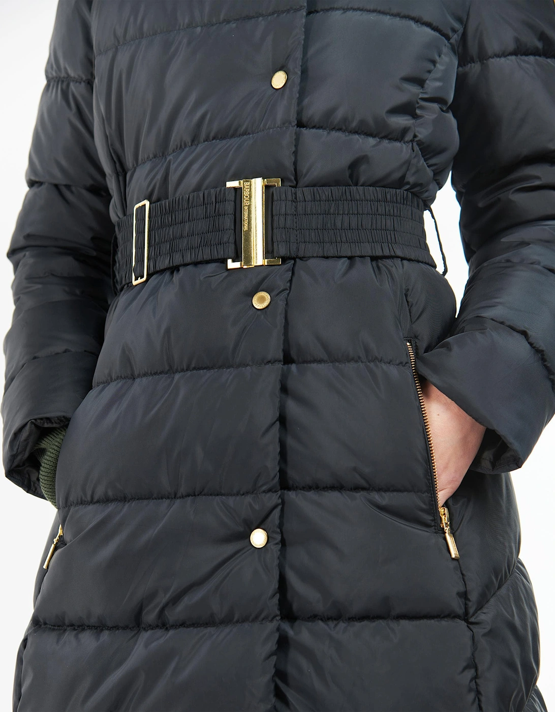 Track Line Womens Long Quilted Jacket - Black