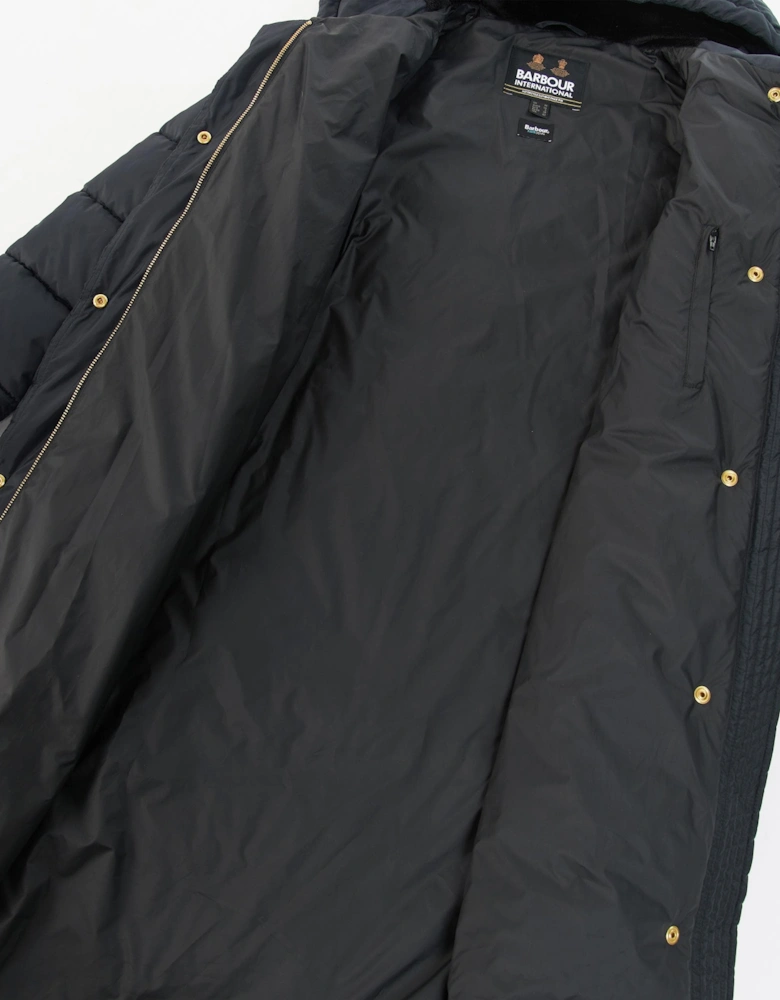 Track Line Womens Long Quilted Jacket - Black