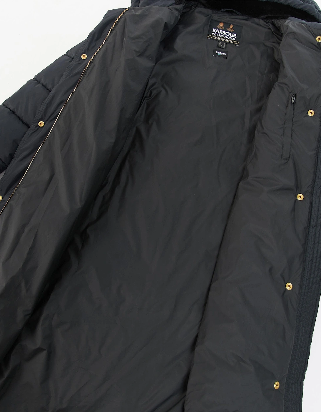 Track Line Womens Long Quilted Jacket - Black