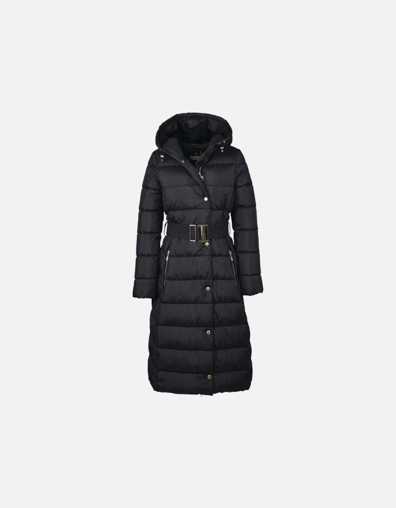Track Line Womens Long Quilted Jacket - Black