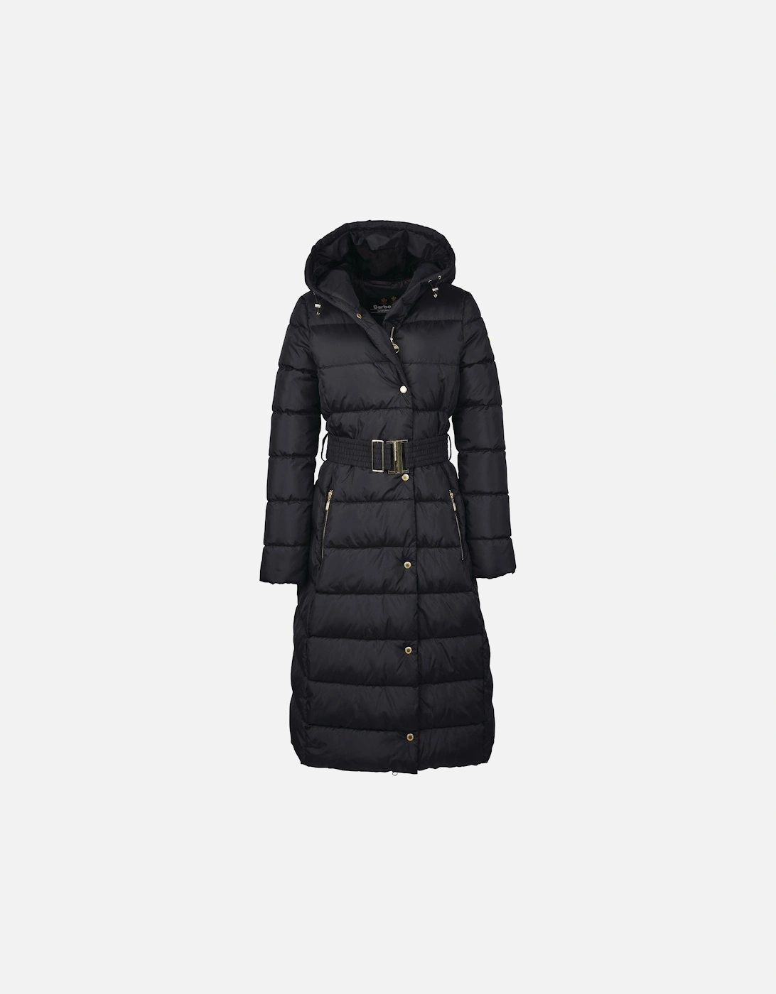 Track Line Womens Long Quilted Jacket - Black