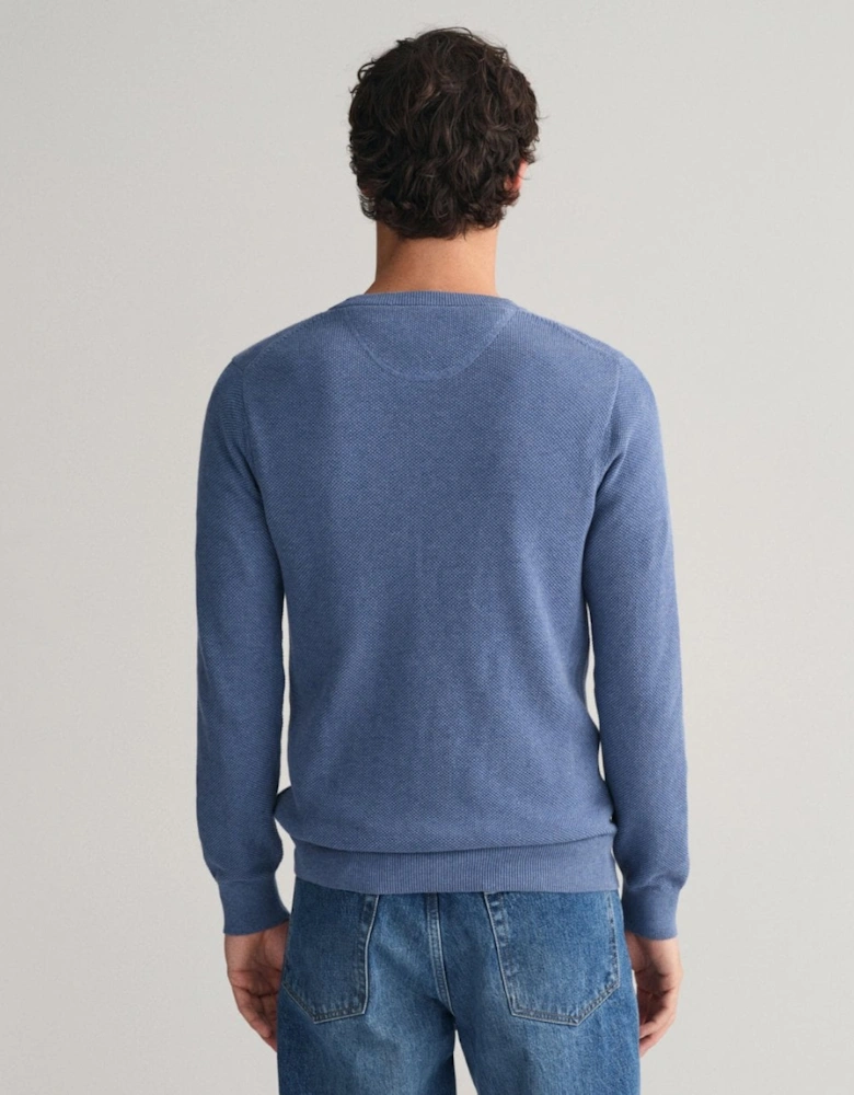 Mens Cotton Pique Crew Neck Jumper