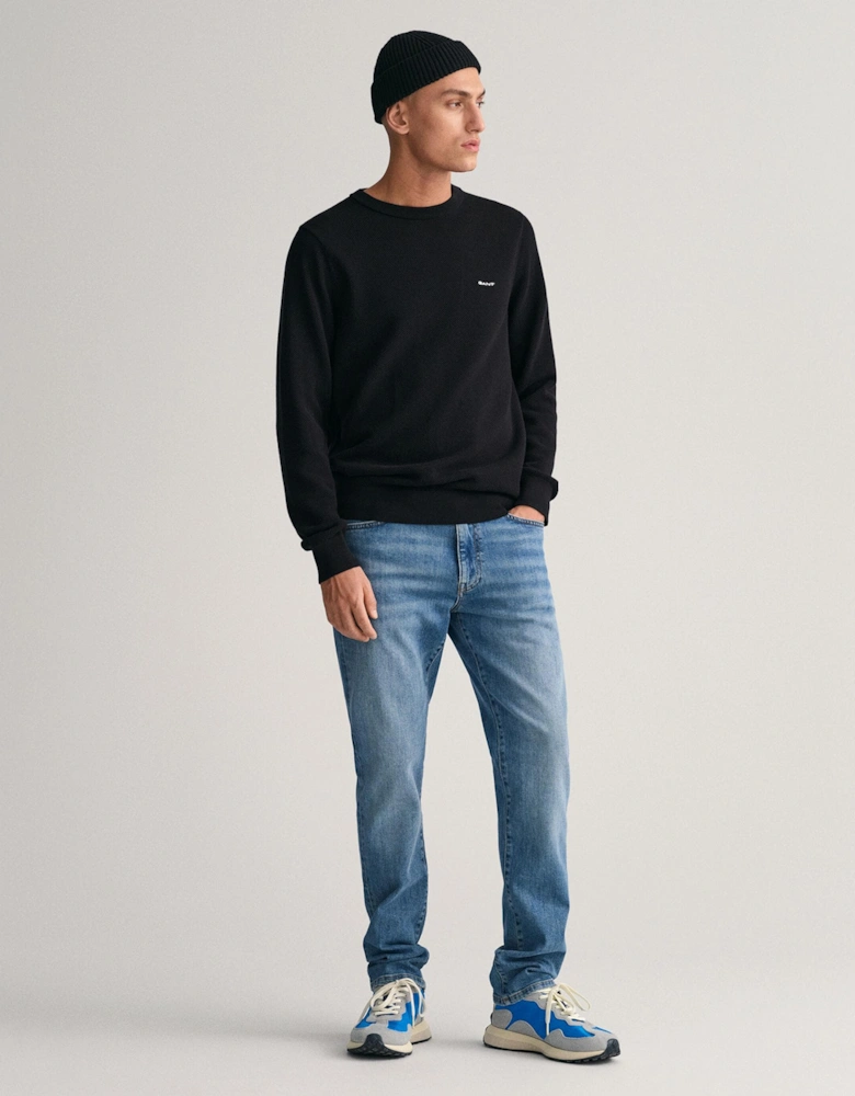 Mens Cotton Pique Crew Neck Jumper