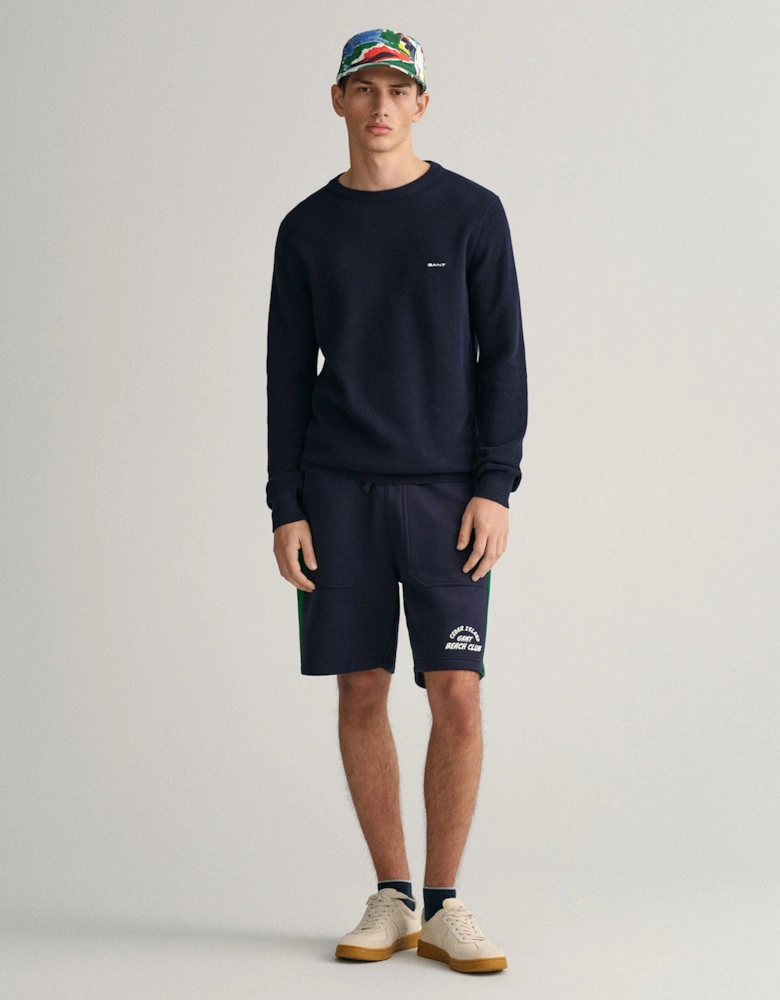 Mens Cotton Pique Crew Neck Jumper