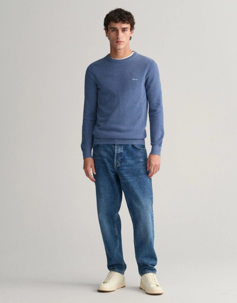 Mens Cotton Pique Crew Neck Jumper
