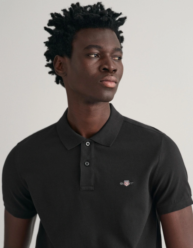 Mens Slim Fit Short Sleeve Shield Logo Pique Polo