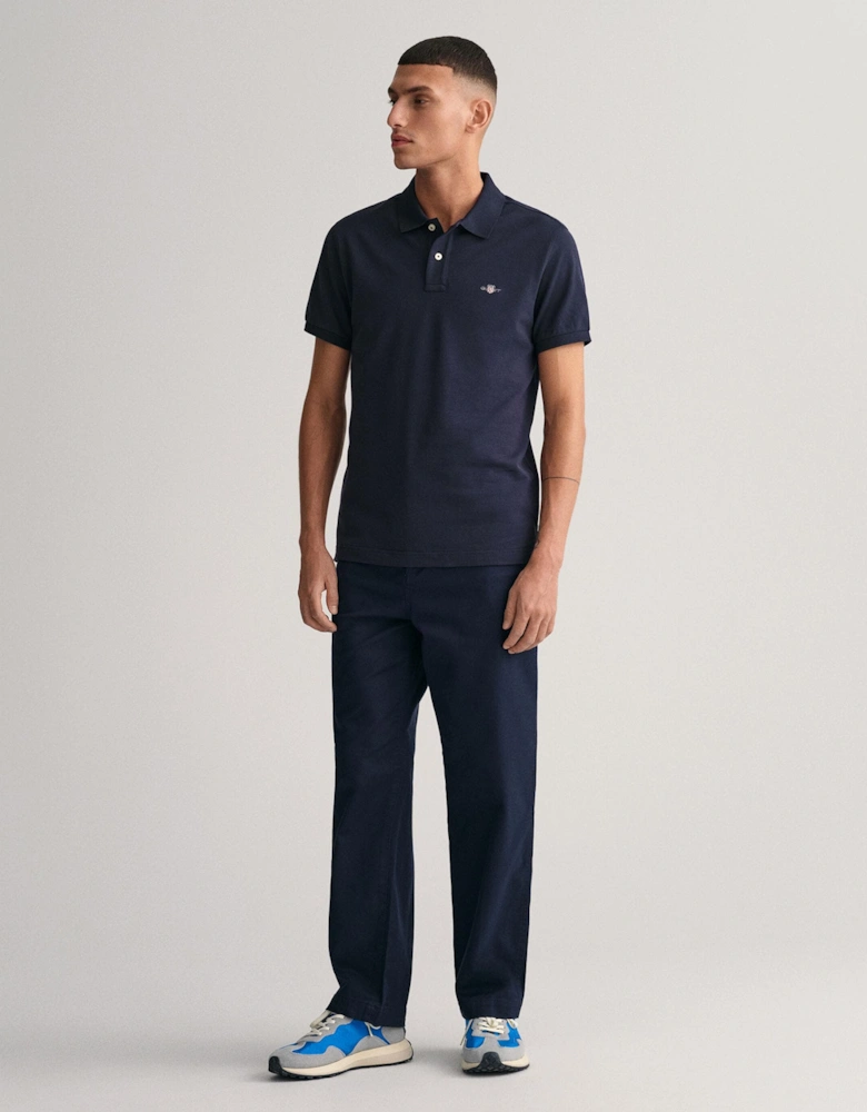 Mens Slim Fit Short Sleeve Shield Logo Pique Polo