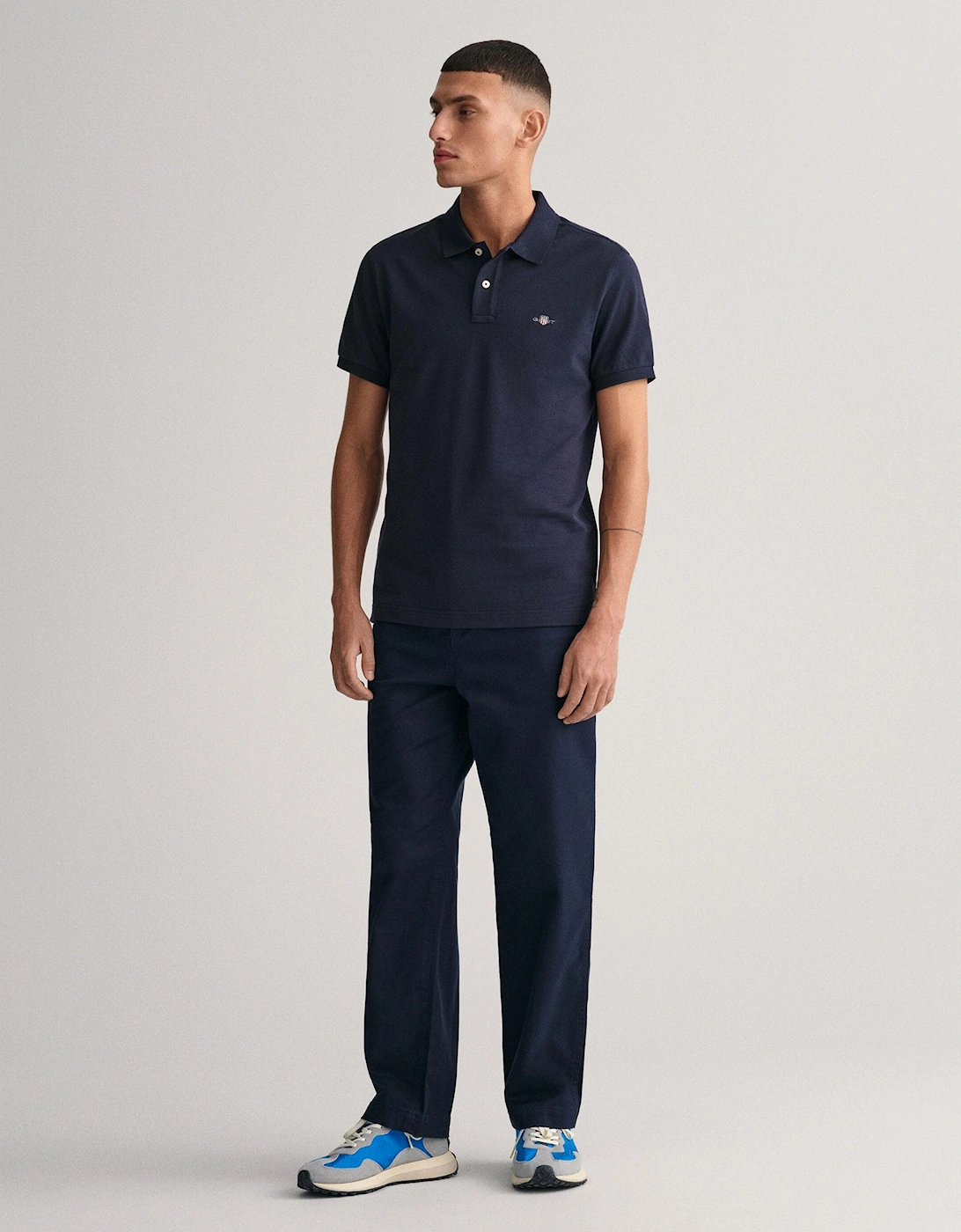 Mens Slim Fit Short Sleeve Shield Logo Pique Polo