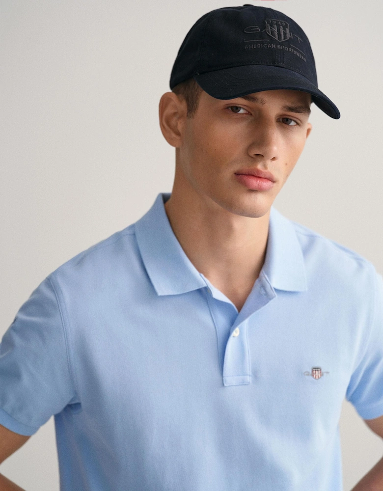 Mens Slim Fit Short Sleeve Shield Logo Pique Polo