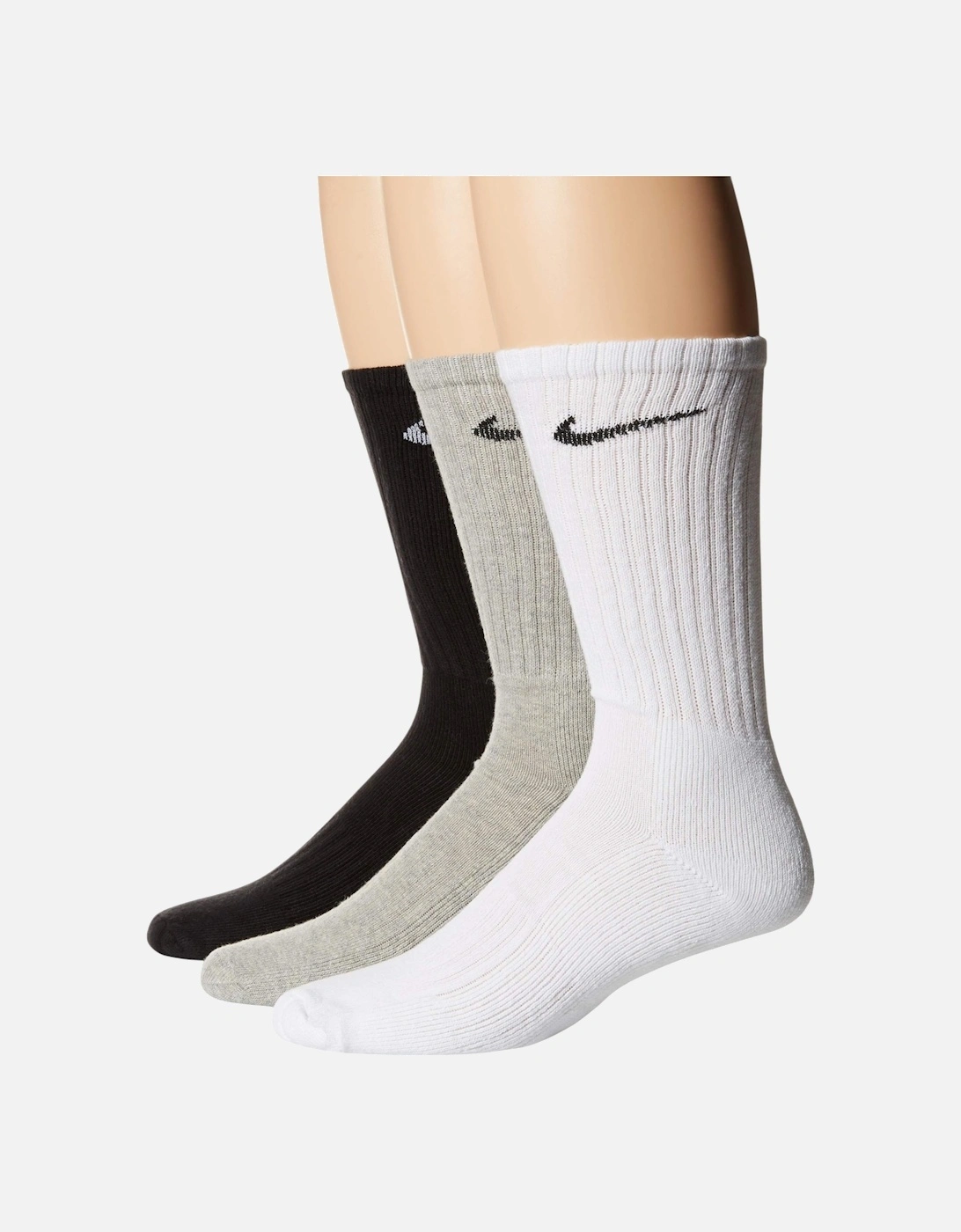Men's Nike SX4508 Mens Crew Socks Everyday Cushioned 3 Pack Dri-Fit Trainers Socks - Black/Grey/White - Size: 5/5.5/6/6.5/7/7.5/8