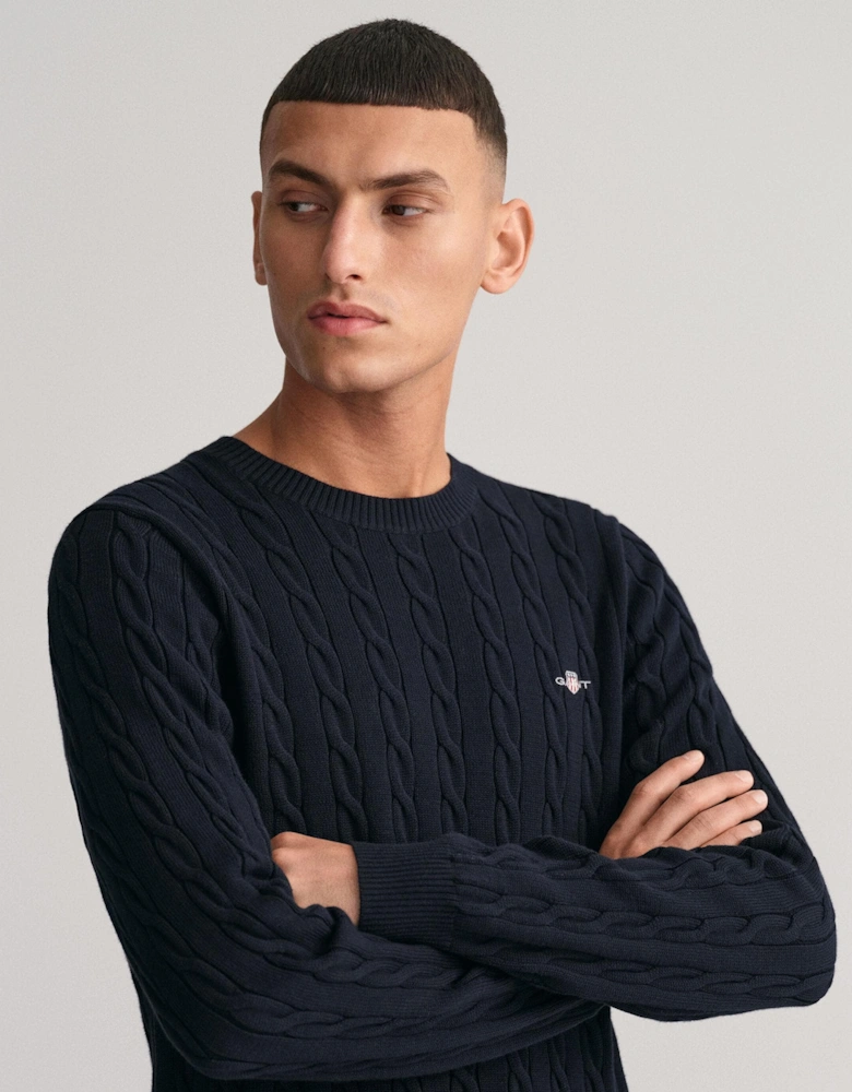 Mens Cotton Cable Knit Crew Neck Jumper