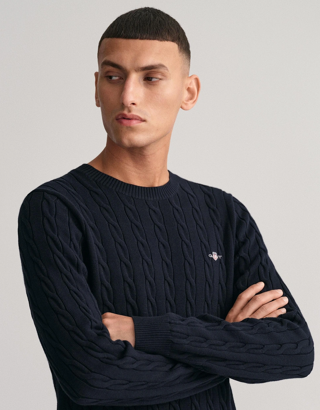Mens Cotton Cable Knit Crew Neck Jumper