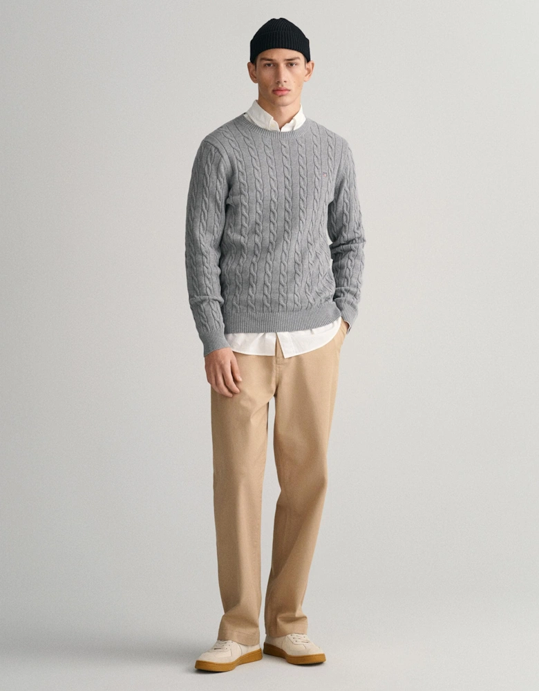 Mens Cotton Cable Knit Crew Neck Jumper