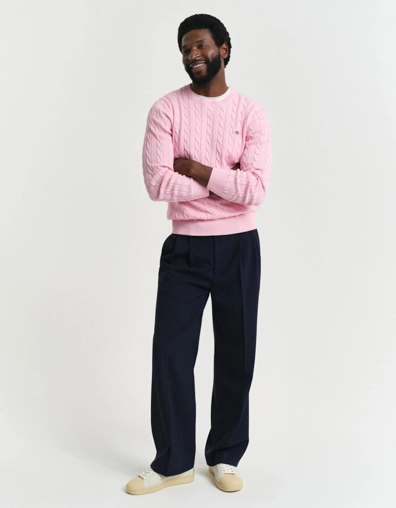 Mens Cotton Cable Knit Crew Neck Jumper