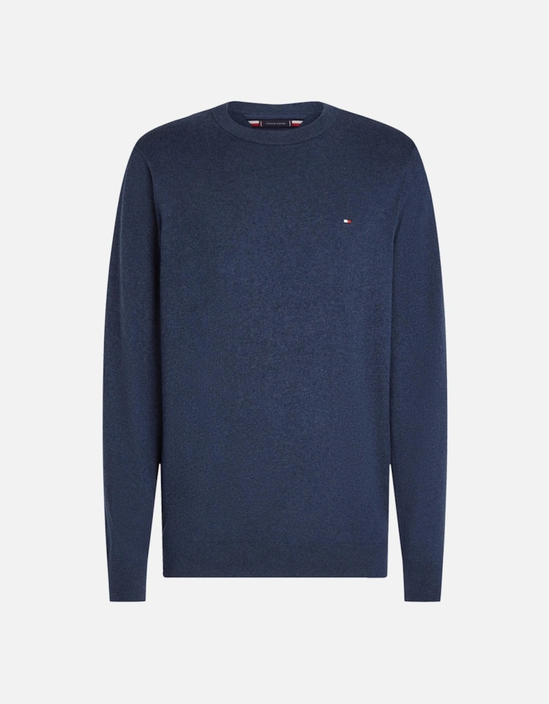 Organic Cotton Cashmere Mens Crew Sweater - Aegean Sea Heather