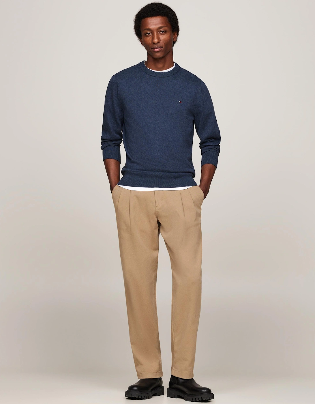 Organic Cotton Cashmere Mens Crew Sweater - Aegean Sea Heather