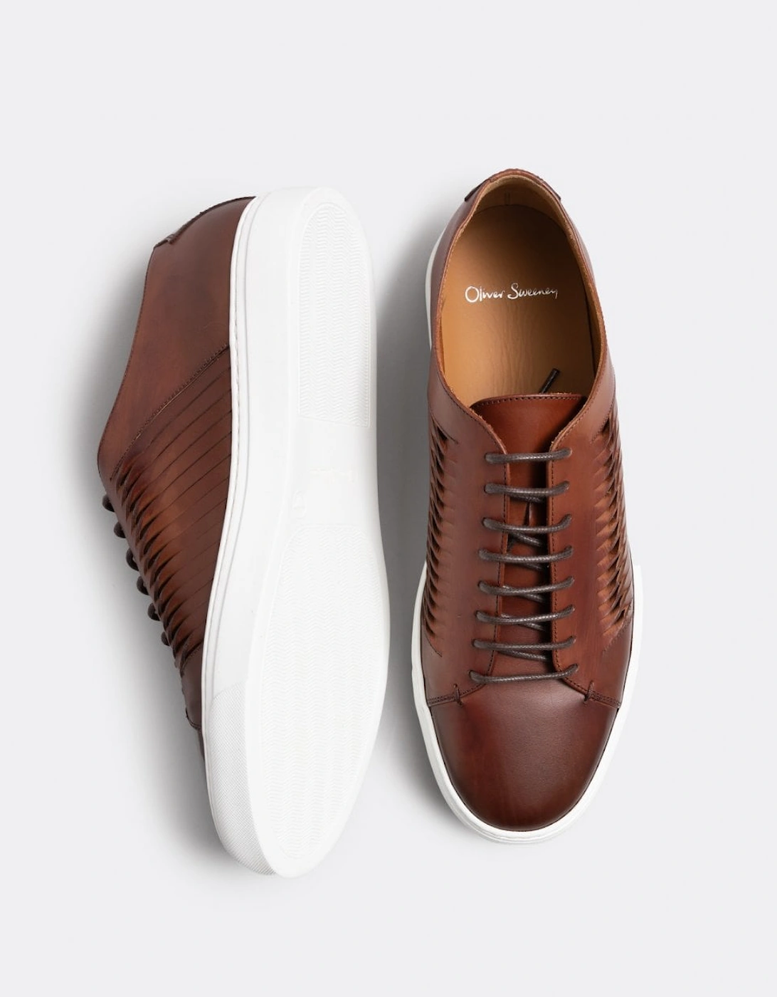 Mozzalago Mens Antiqued Calf Leather Cupsole Trainers