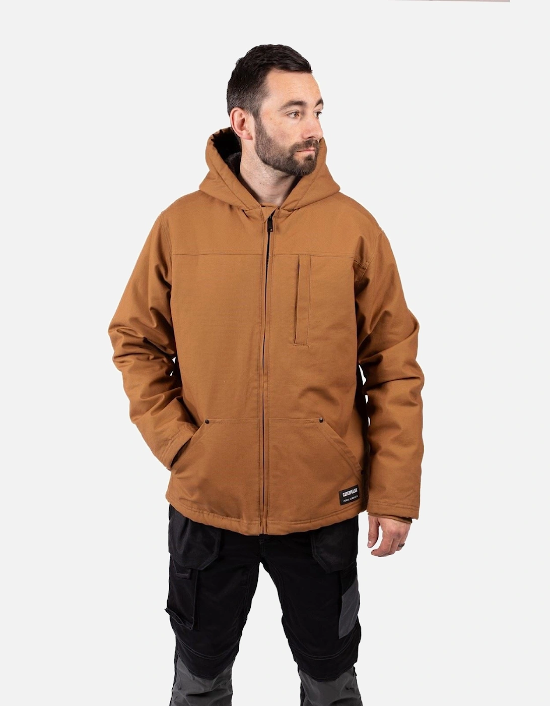 Hooded Sherpa Lined Men's Bronze Fleece Jacket, 9 of 8
