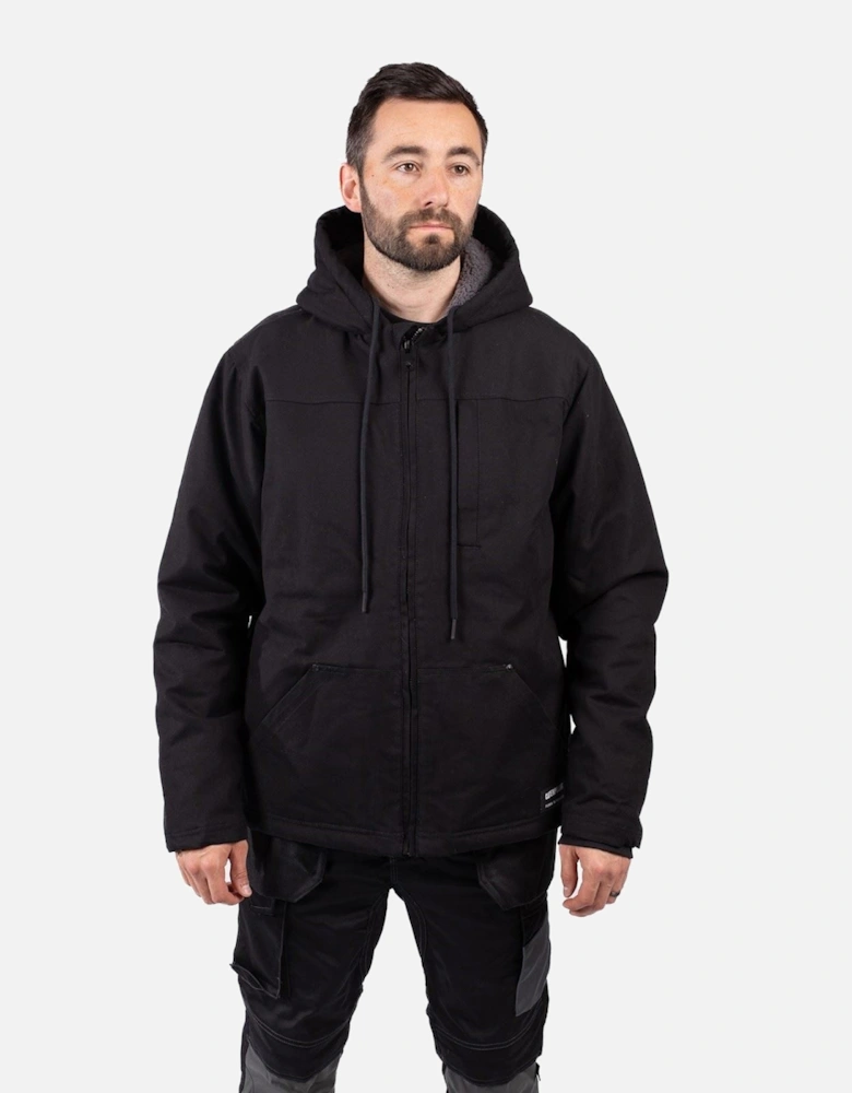 Hooded Sherpa Lined Men's Black Fleece Jacket