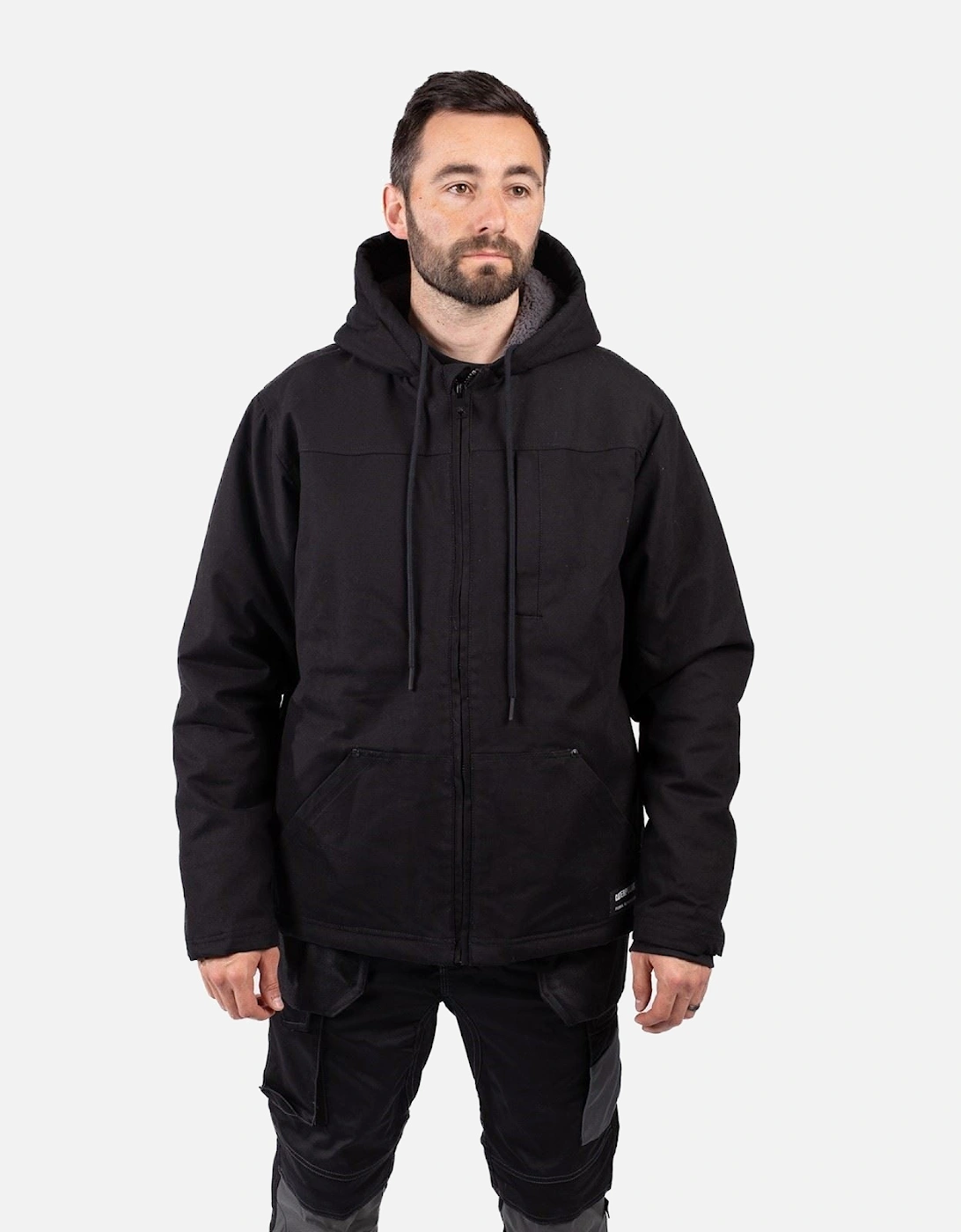 Hooded Sherpa Lined Men's Black Fleece Jacket, 10 of 9