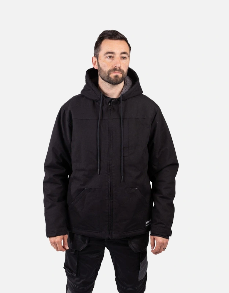 Hooded Sherpa Lined Men's Black Fleece Jacket