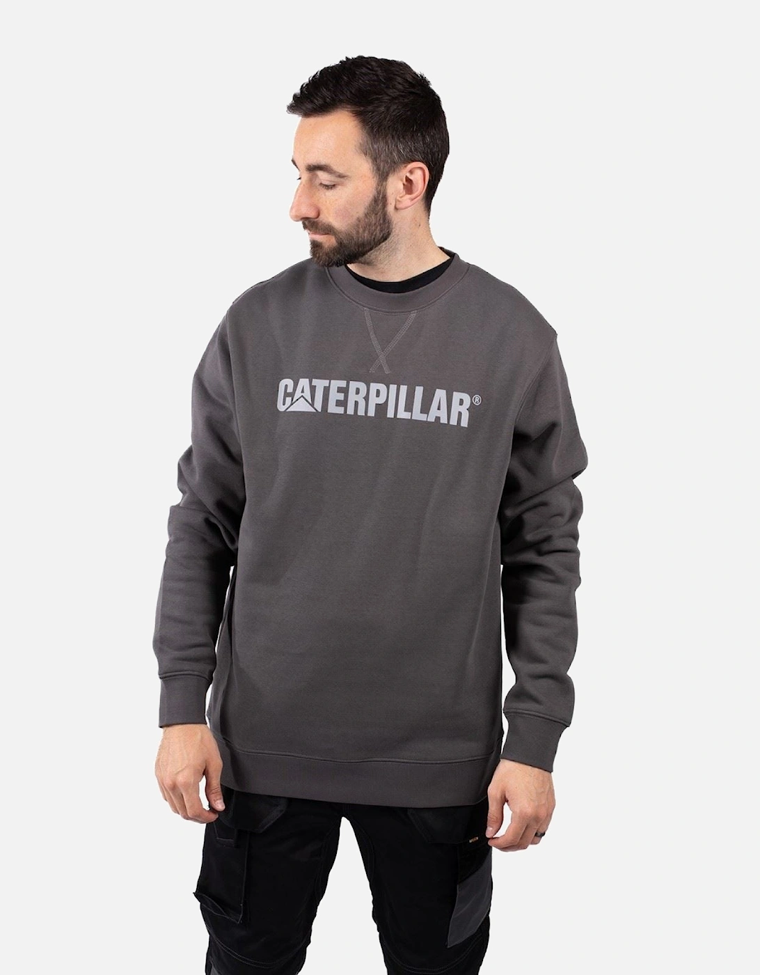 Caterpillar Men's Grey Midweight Crewneck Cotton Sweatshirt - : L