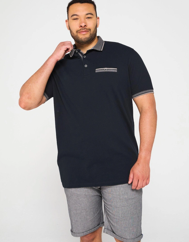Jacquard Collar Pique Polo Shirt - Navy