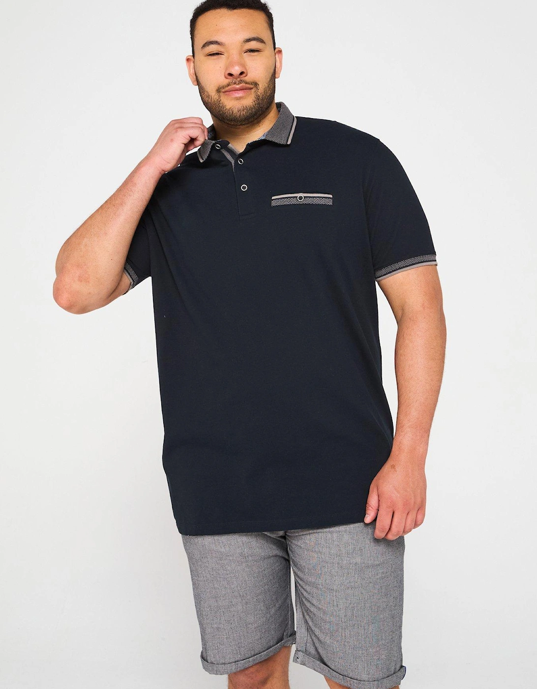 Jacquard Collar Pique Polo Shirt - Navy, 2 of 1