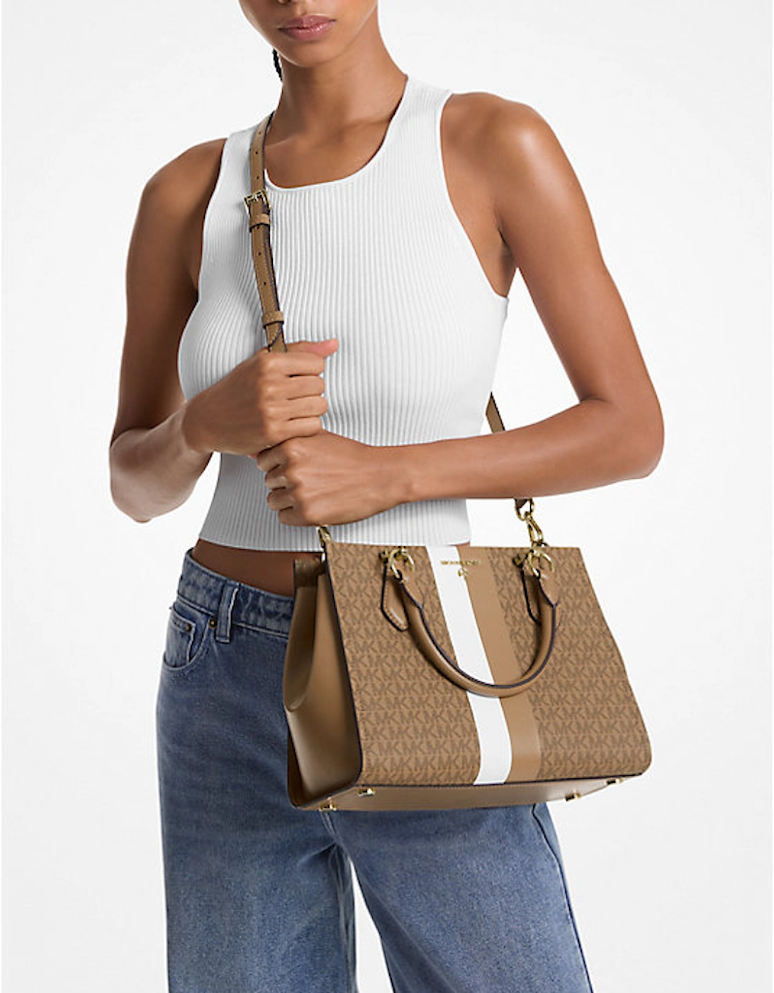 Marilyn Medium Logo Stripe Satchel