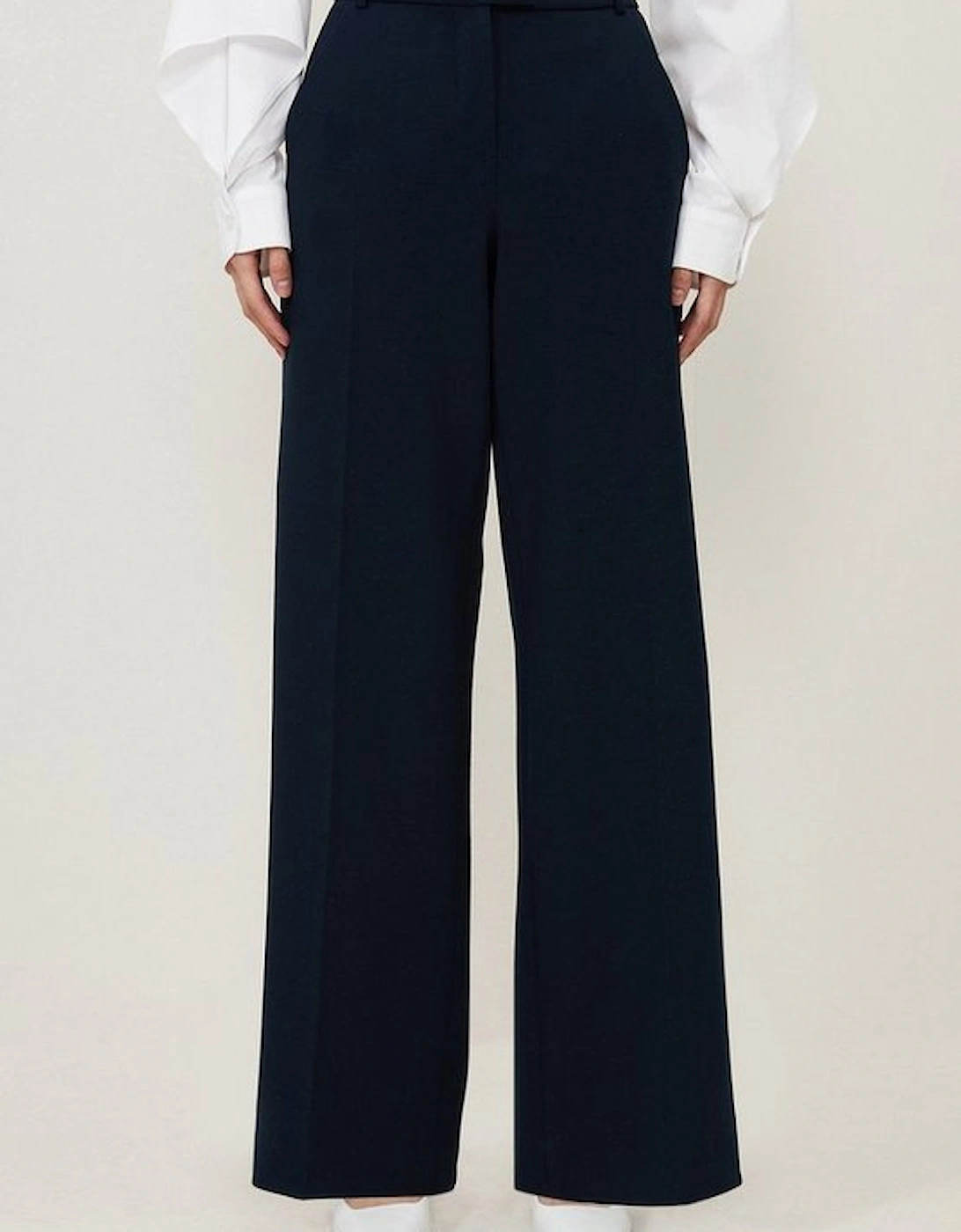 Petite Compact Stretch Wide Leg Tipped Tailored Trousers