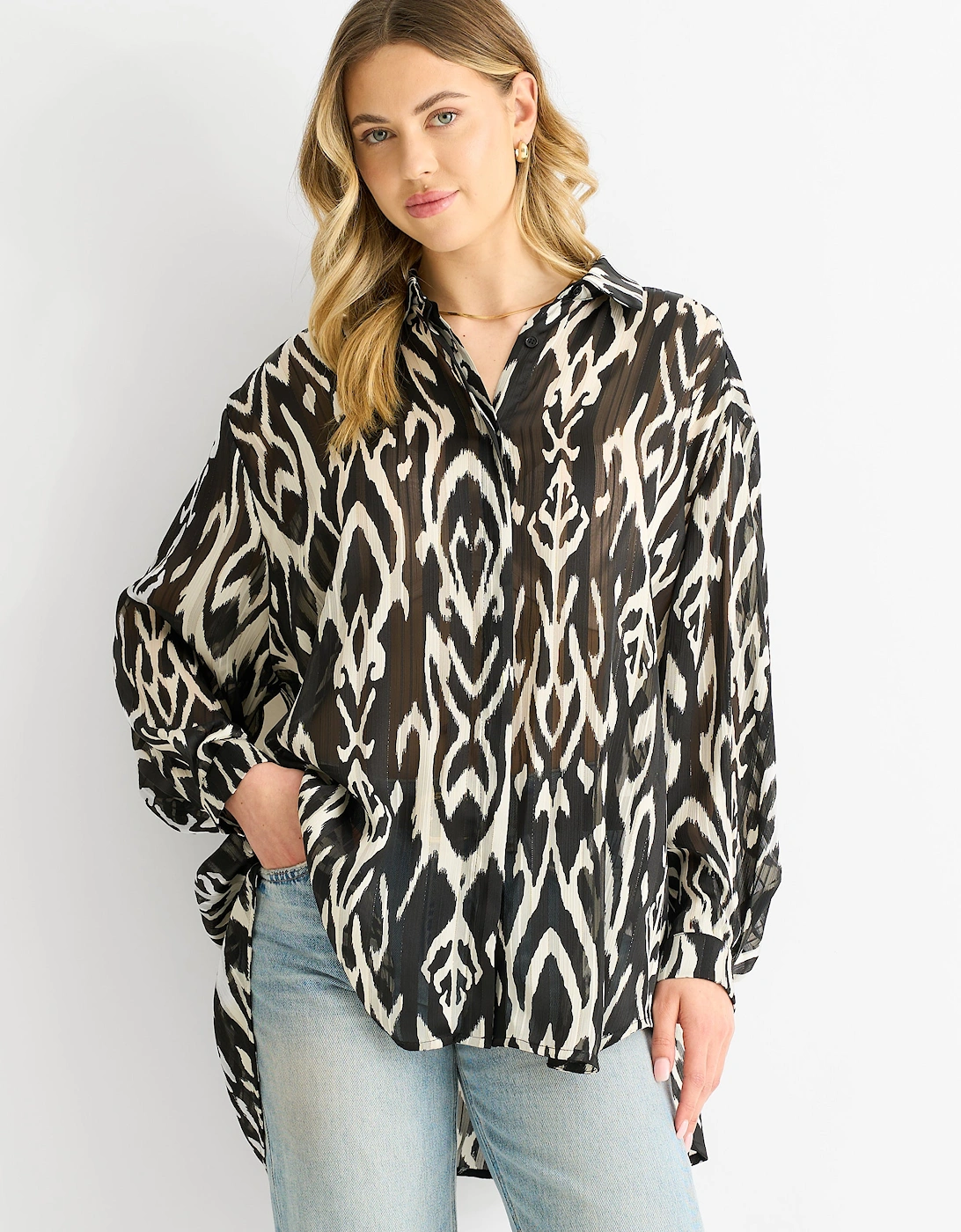 Gini London Women's Mono Abstract Print Oversized shirt - Size: 10/12