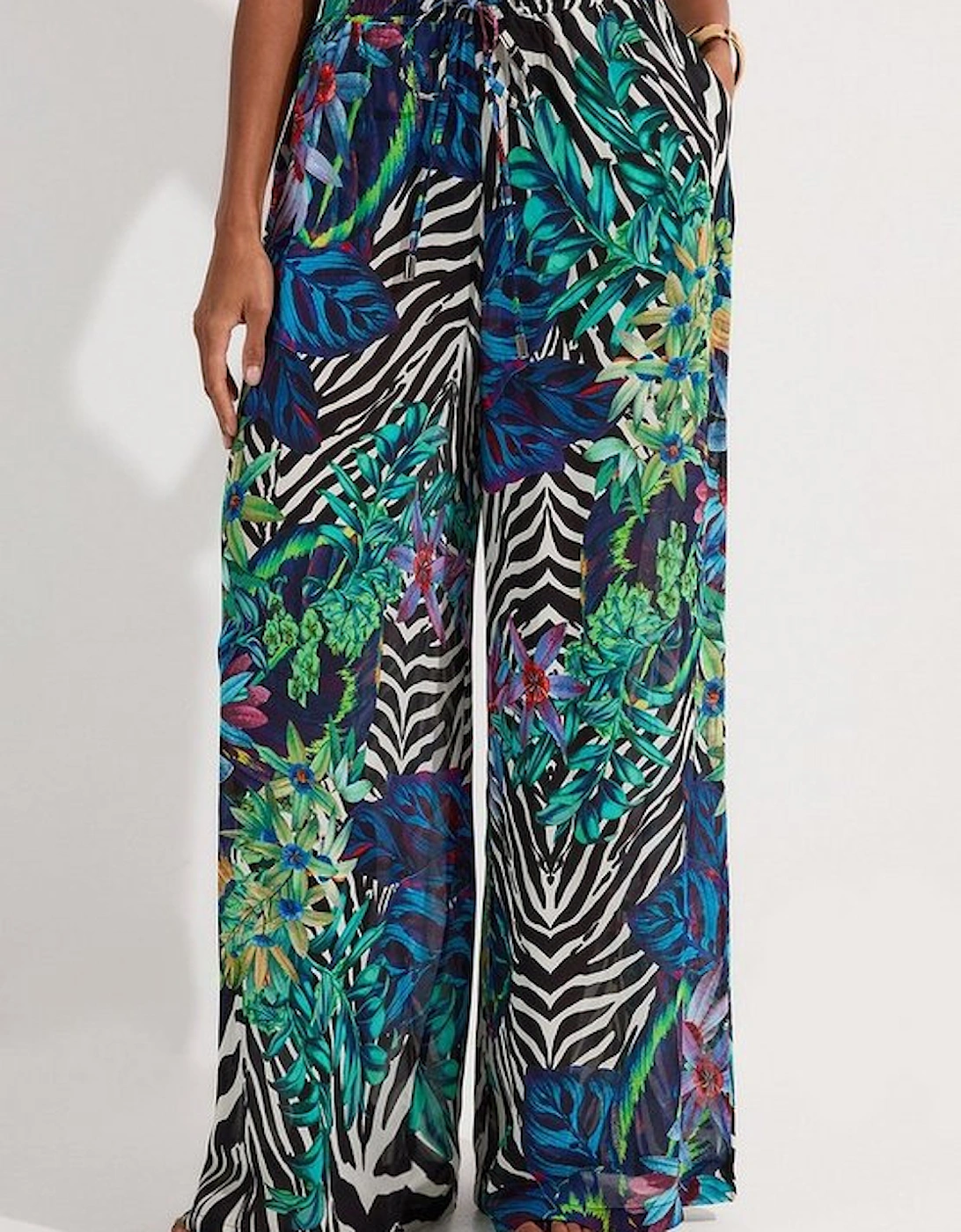 Tall Floral Animal Viscose Georgette Beach Trousers