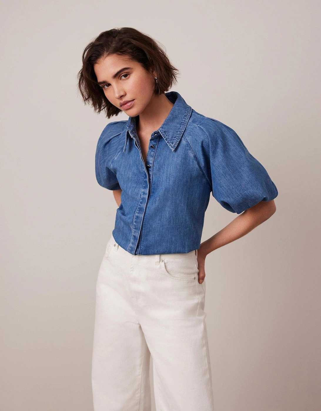 Denim Puff Sleeve Shirt - Indigo, 2 of 1