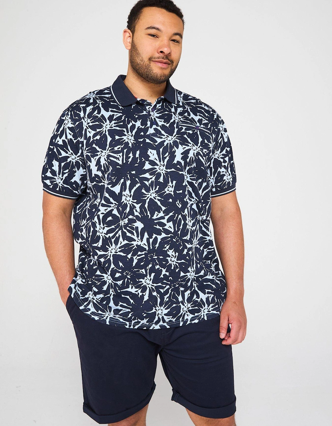 Hawaiian Print Short Sleeve Polo Shirt - Blue, 2 of 1