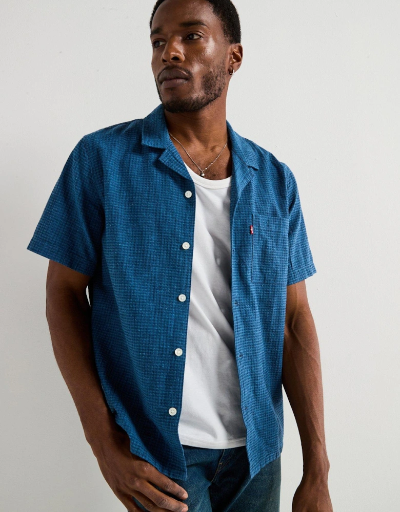 Sunset Seersucker Short Sleeve Shirt - Blue