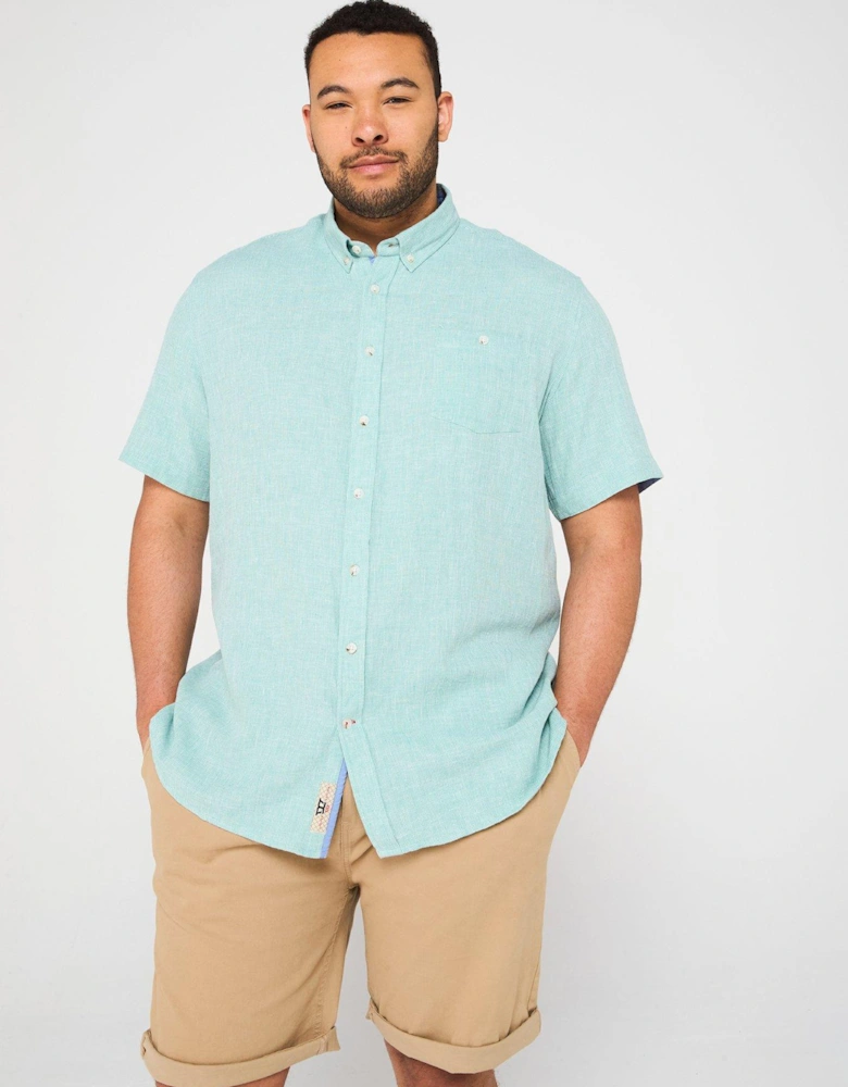 Linen Mix Short Sleeve Pocket Detail Shirt - Light Green