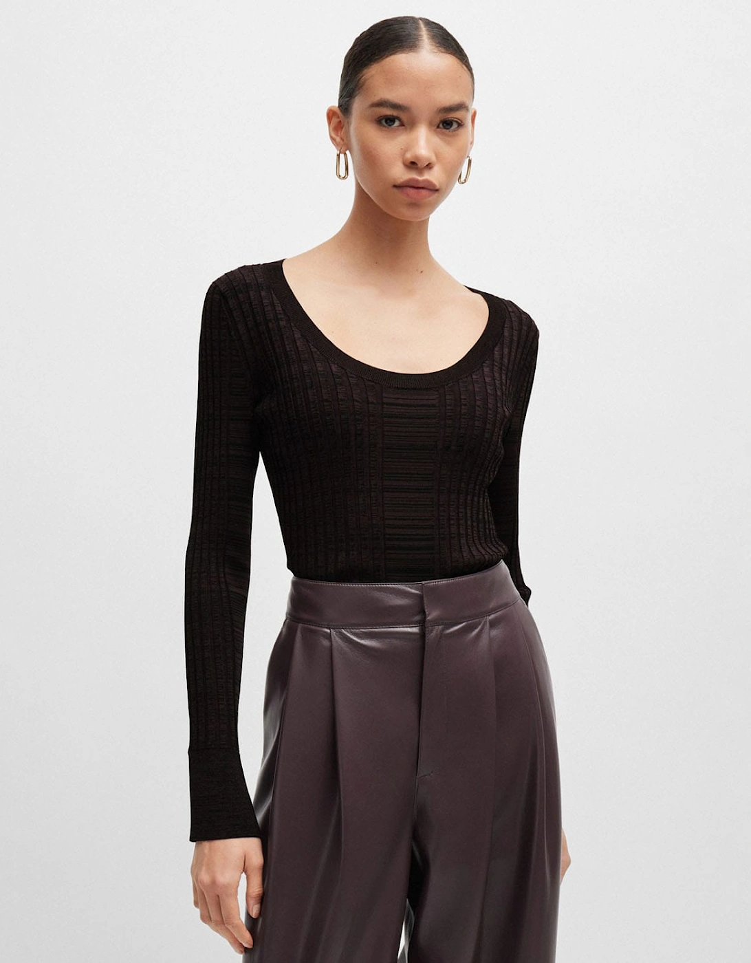 Hugo Boss Women's Firama Scoop-Neck Sweater - Brown - Size: 10/8