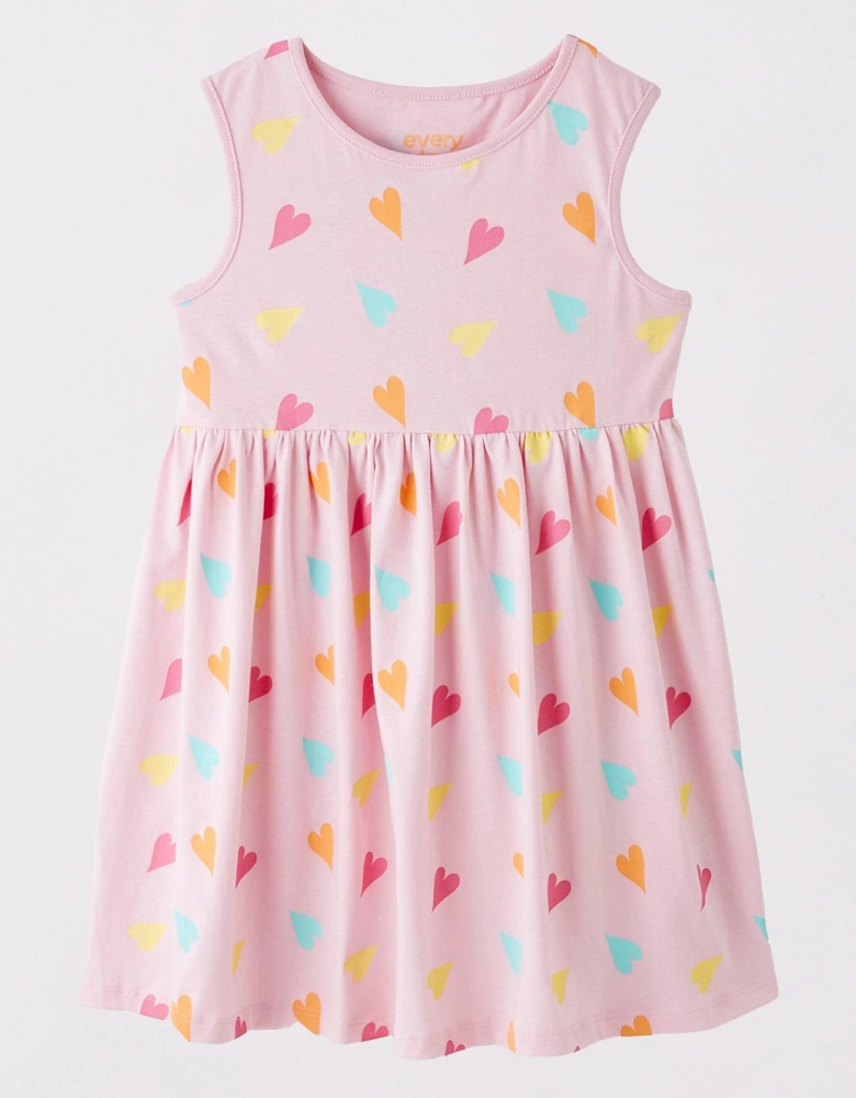 Girls 2 Pack Heart Print Sleeveless Dresses - Multi
