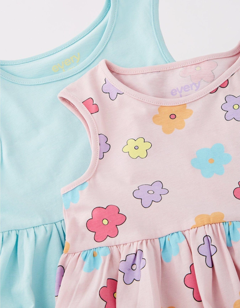 Girls 2 Pack Flower Print Sleeveless Dresses - Multi
