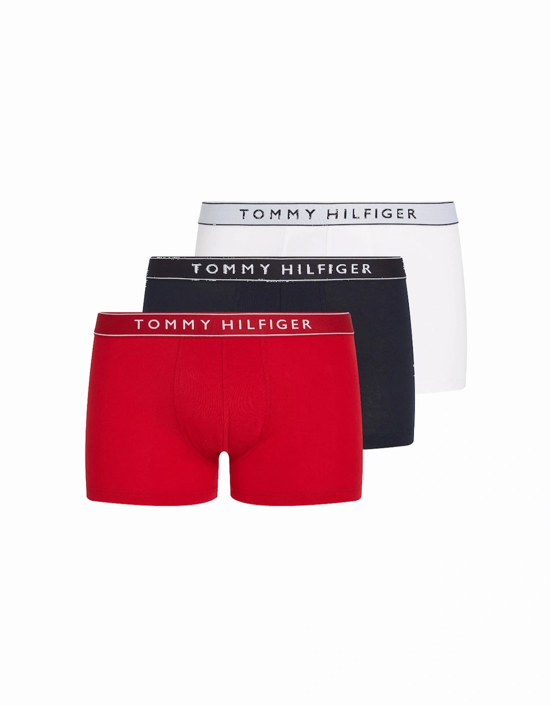 Tommy Hilfiger Men's Red 3-Pack Signature Cotton Boxer Trunks, White /Desert Sky - : 32/30/31 Small