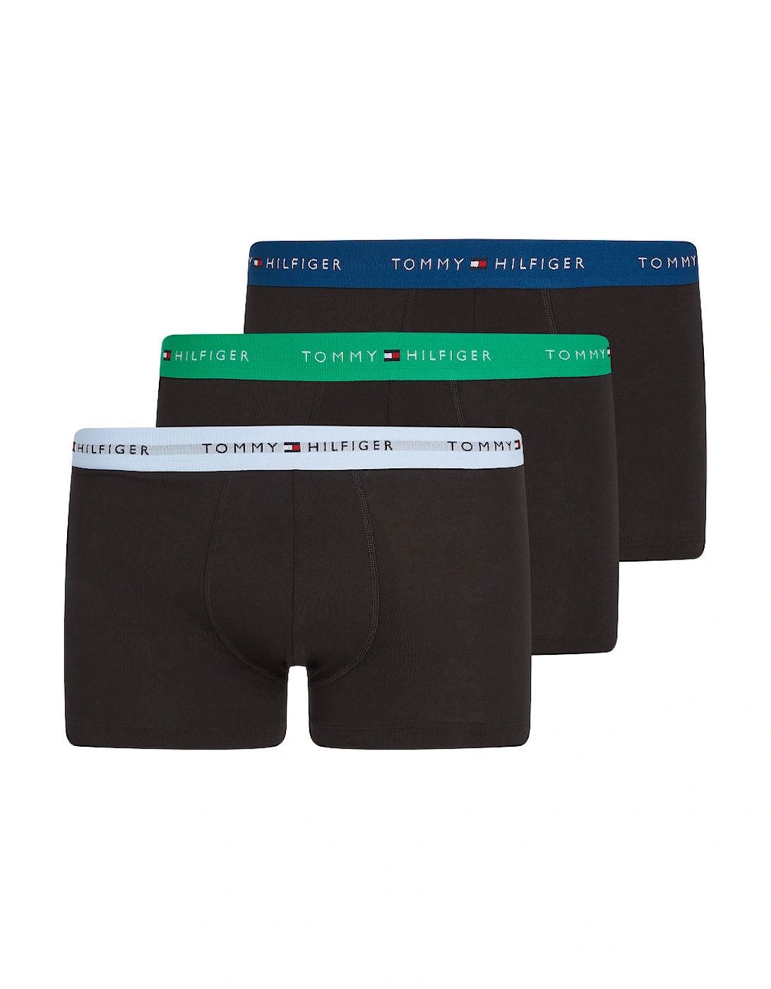 Tommy Hilfiger Men's Black 3-Pack Signature Cotton Boxer Trunks, /Blue/Primary Green/Deep Indigo - : 32/30/31 Small