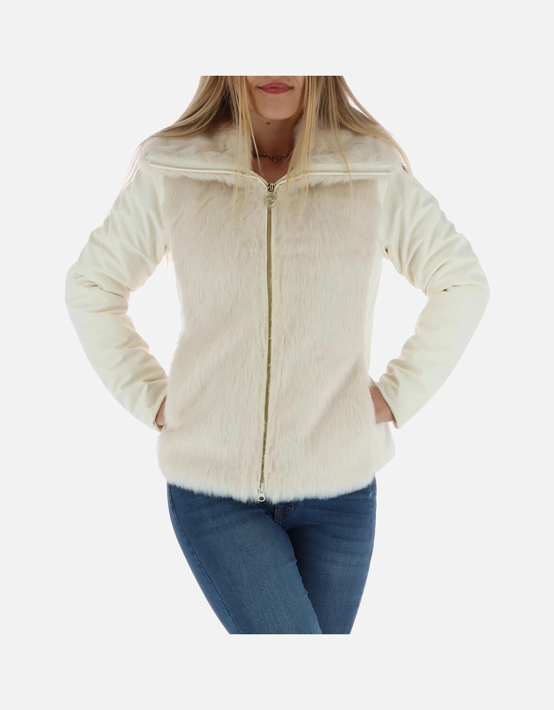 Faux Fur Jacket with Leather Sleeves Women - White, 4 of 3