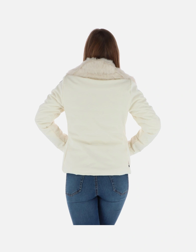 Faux Fur Jacket with Leather Sleeves Women - White