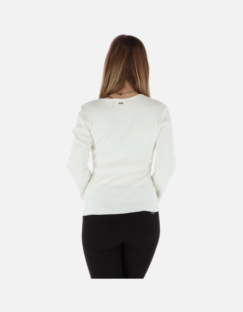 Ribbed Knit Bell Sleeve Sweater Women - White Knitwear