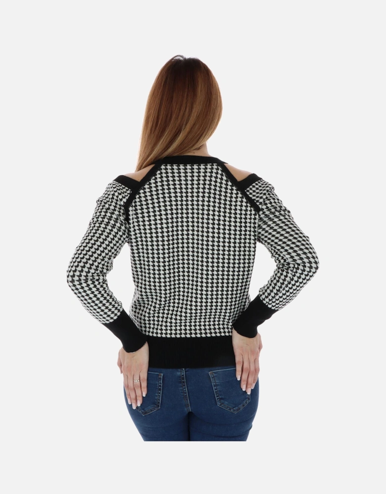 Houndstooth Cutout Shoulder Sweater Women - Black Knitwear
