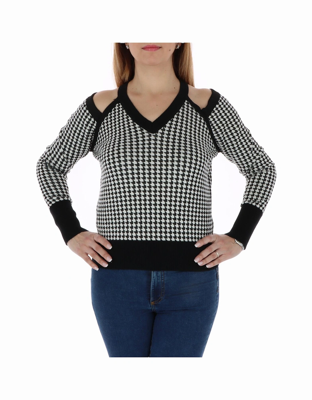 Houndstooth Cutout Shoulder Sweater Women - Black Knitwear, 4 of 3