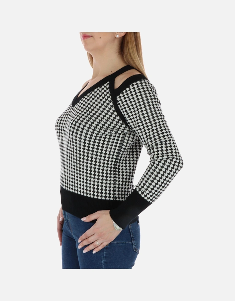 Houndstooth Cutout Shoulder Sweater Women - Black Knitwear