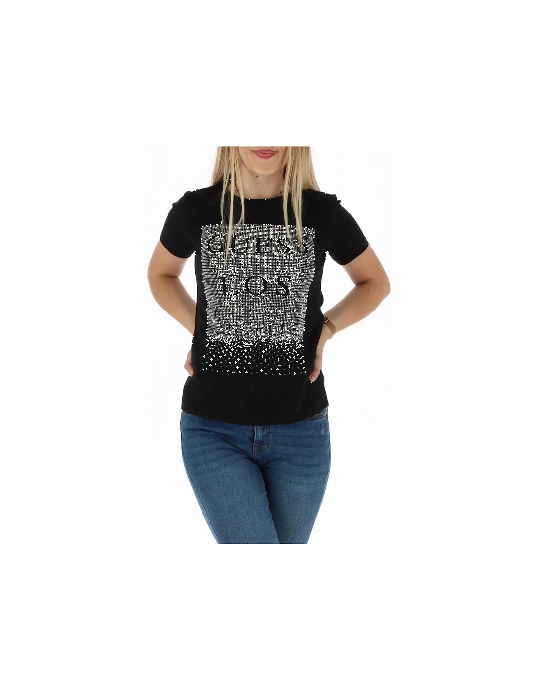 Rhinestone embellished short sleeve tee Women - Black Shirts, 4 of 3