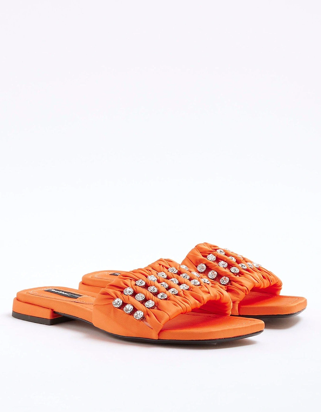 Embellished Ruched Flat Sandal - Orange