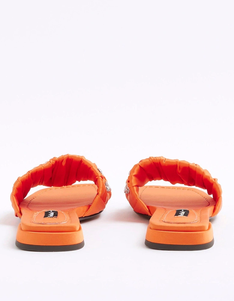 Embellished Ruched Flat Sandal - Orange